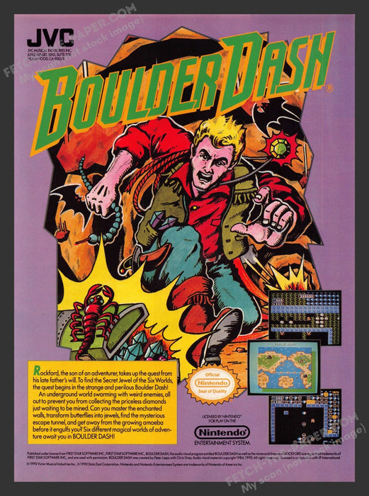 1990 Print Advertisement Boulder Dash Video Game Ad.