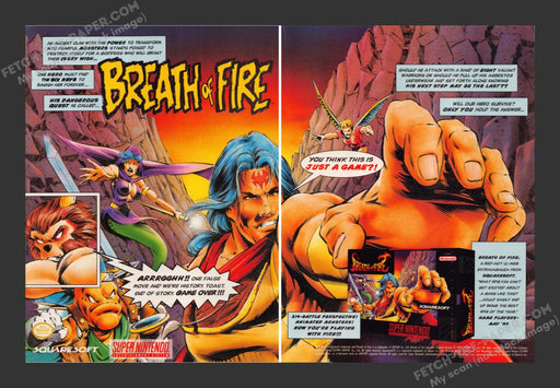 1994 Print Advertisement 2 Page Breath of Fire Video Game Ad.