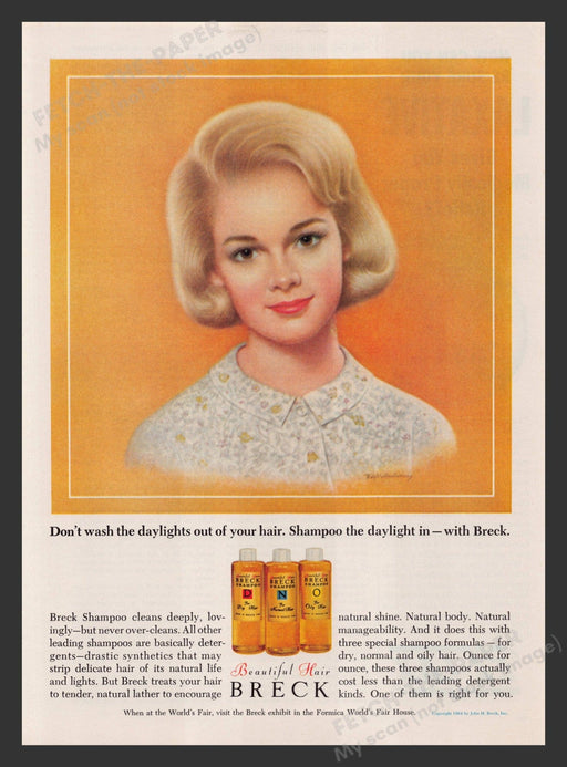 Breck 1960s Print Advertisement 1964 Shampoo Daylights Hair Fetch the Paper!