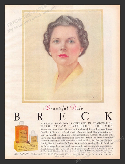 1956 Breck Hair Shampoo & Condition Older Woman Print Advertisement Ad