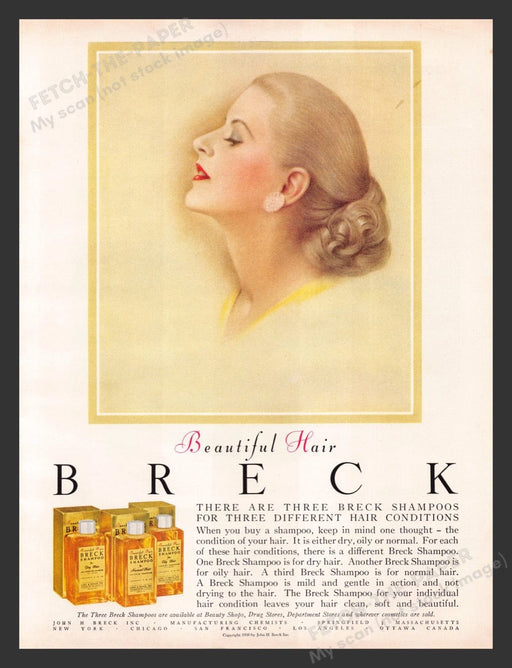 1956 Breck Hair Shampoo & Conditioner Color Print Advertisement Ad