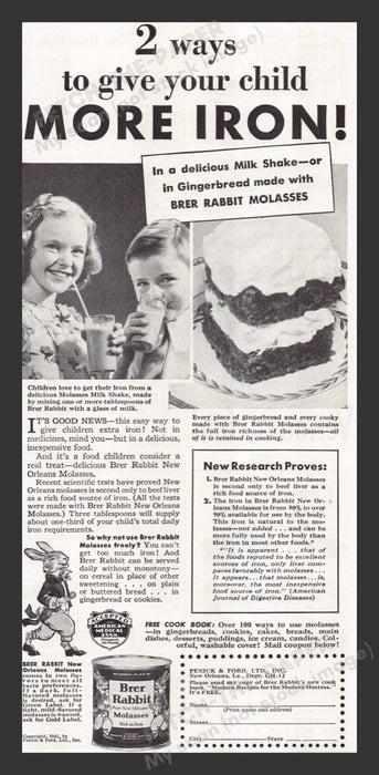 1941 Brer Rabbit Pure New Orleans Molasses Print Advertisement Ad