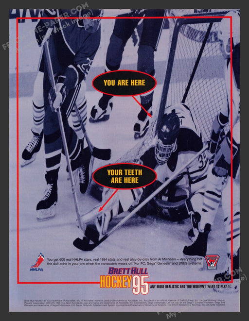 1994 Print Advertisement Brett Hull Hockey 95 Video Game Ad.