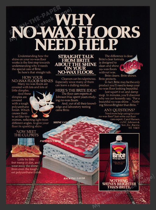 1981 Brite No-wax Floor Cleaner Print Advertisement Ad