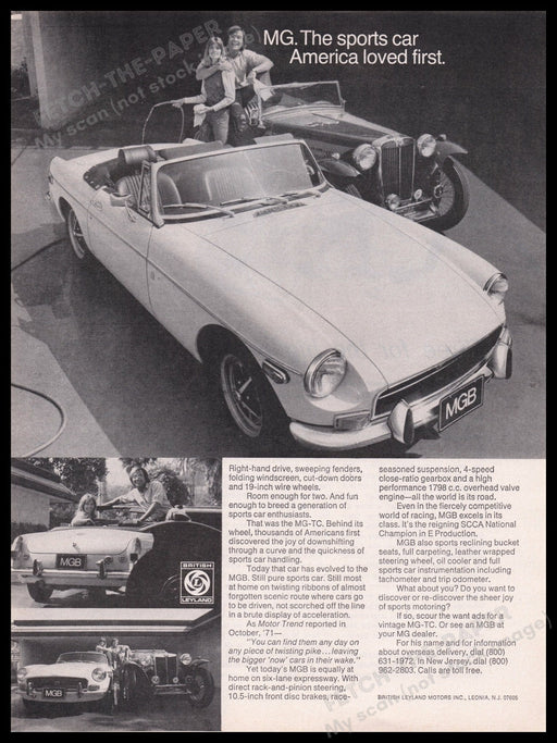 British Leyland Co. MGB 1970s Print Advertisement Ad 1972 Sports Car Fetch the Paper!