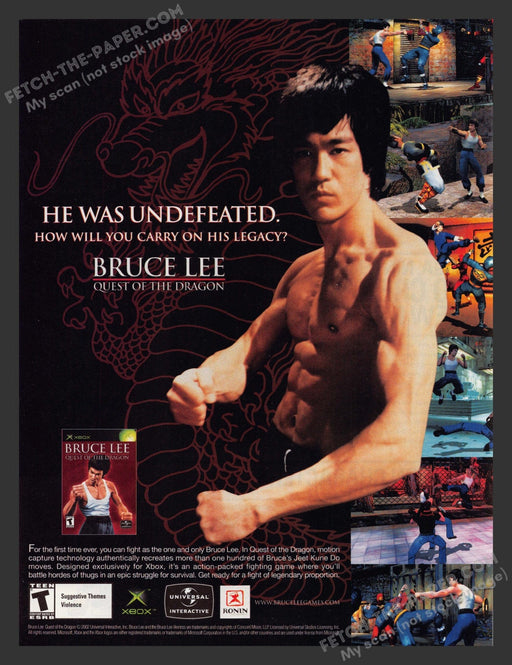 2002 Print Advertisement Bruce Lee: Quest of the Dragon Celebrity Video Game Ad.
