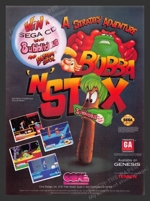 1994 Bubba Stix & Bubblicious Video Game Print Advertisement
