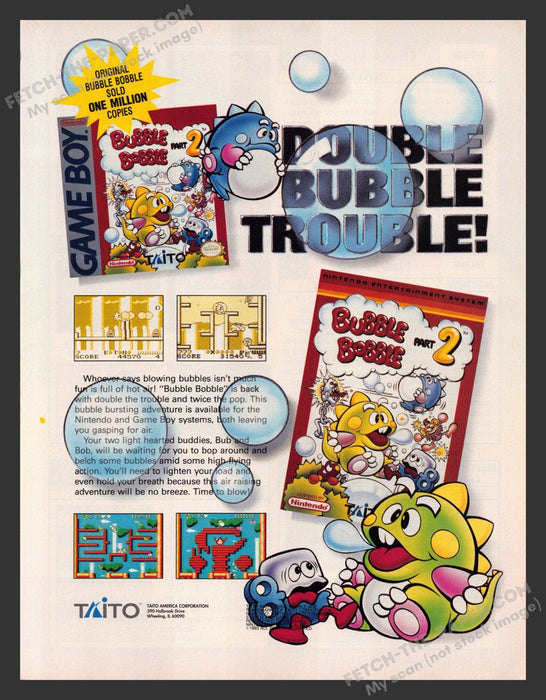 1993 Print Advertisement Bubble Bobble Part 2 Video Game Ad.