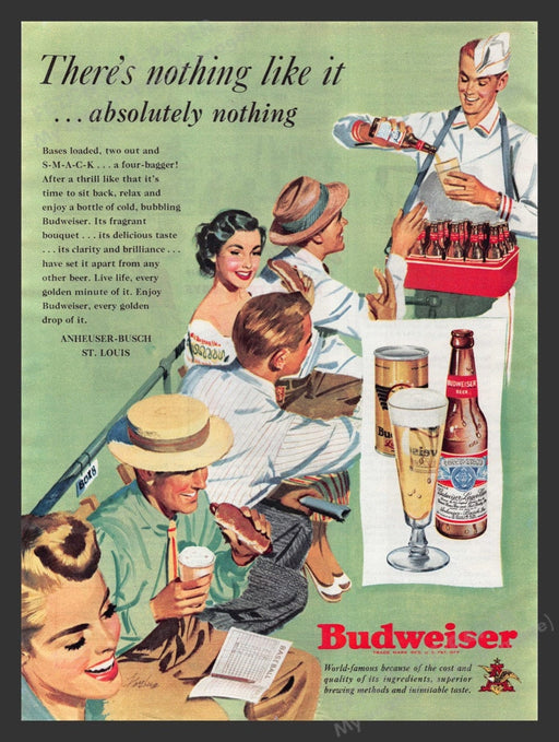 1949 Budweiser Beer Baseball Game Concession Worker Print Advertisement Ad