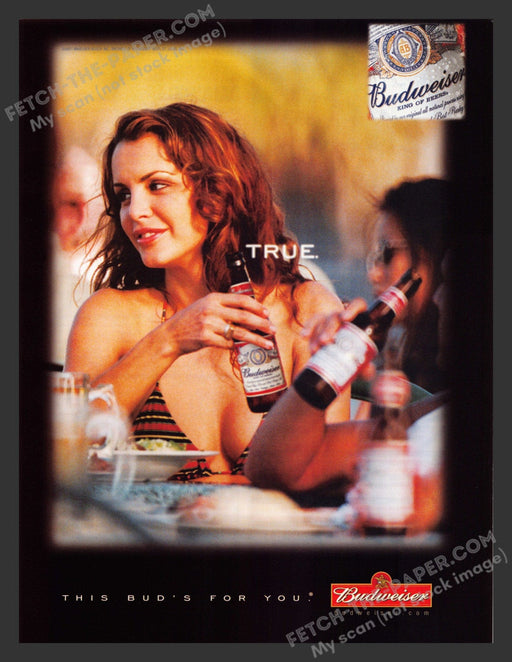 2001 Print Advertisement Budweiser Beer Sexy Bikini Girl Eating Dinne Alcohol Ad.