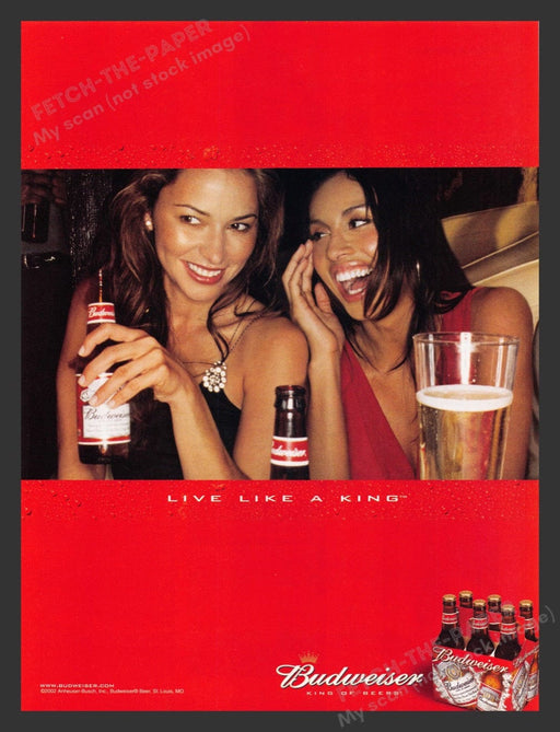 2002 Budweiser "Live Like a King" Sexy Girls at Bar Print Advertisement Ad