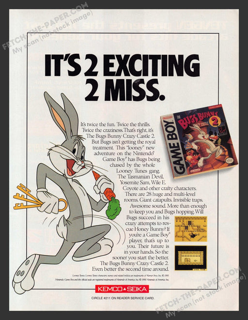 1991 Print Advertisement Bugs Bunny: The Crazy Castle 2 Video Game Ad.