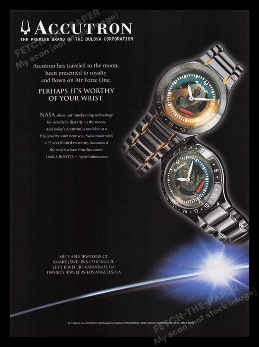 Bulova Accutron Watch 2000s Print Advertisement Ad 2001 Fetch the Paper!