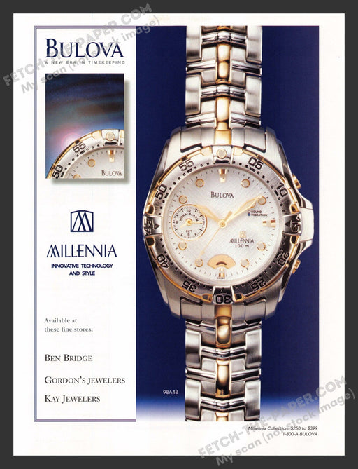 1998 Print Advertisement Bulova Watches Millennia Collection Ad.