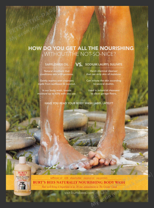 Burt's Bees Body Wash Legs Feet Shower 2000s Print Advertisement 2008 Fetch the Paper!