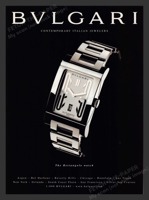 2001 Bvlgari Italian Watches "The Rettangolo" Print Advertisement Ad