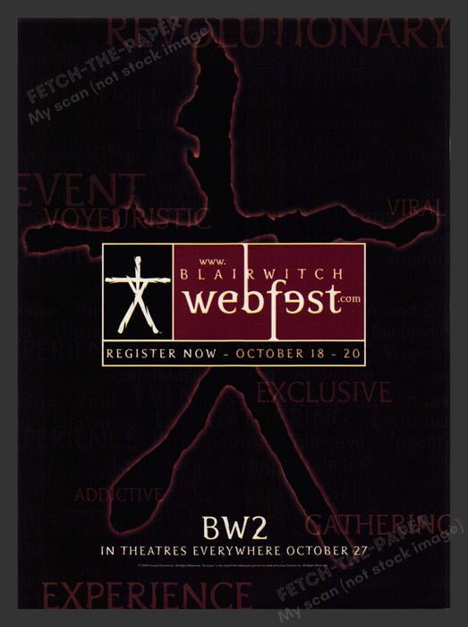 2000 BW2 Blair Witch Movie Release Print Advertisement Ad.