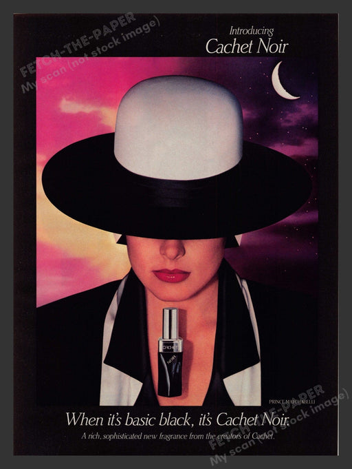 Cachet Noir Fragrance "When it's basic black" 1980s Print Advertisement 1983 Fetch the Paper!