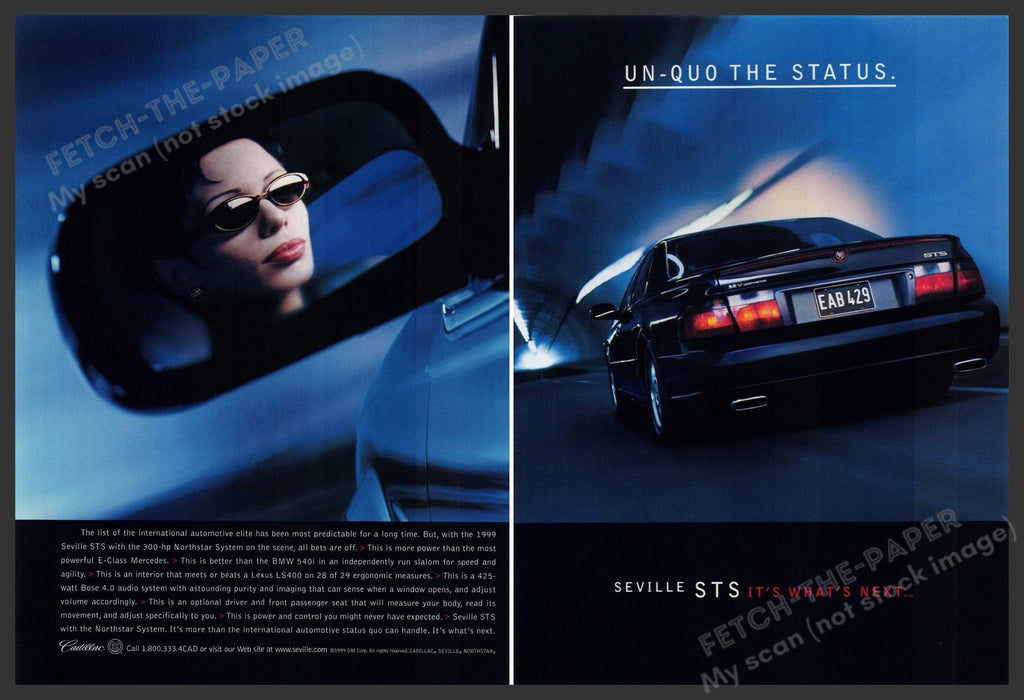 Cadillac Seville STS Car 1990s Print Advertisement (2 pages) 1999 Tunnel Fetch the Paper!