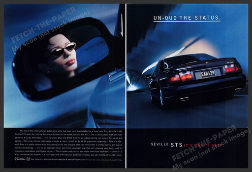 Cadillac Seville STS Car 1990s Print Advertisement (2 pages) 1999 Tunnel Fetch the Paper!