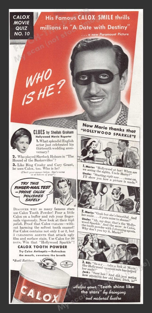 1940 Calox Tooth Powder Actor "Who is He?" Print Advertisement Ad