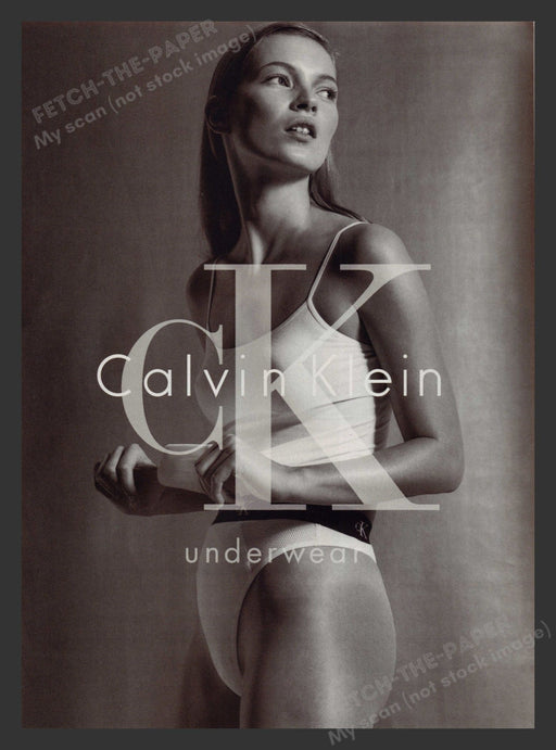 Calvin Klein 1990s Print Advertisement Kate Moss Bra Panties Fetch the Paper!