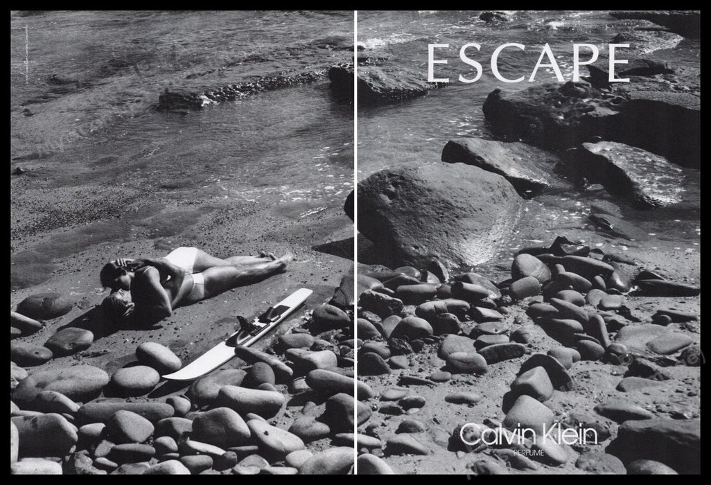 Calvin Klein Escape Perfume 1990s Print Advertisement (2 pages) 1991 Couple Fetch the Paper!