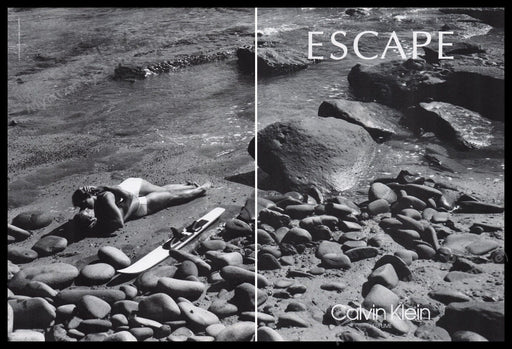 Calvin Klein Escape Perfume 1990s Print Advertisement (2 pages) 1991 Couple Fetch the Paper!
