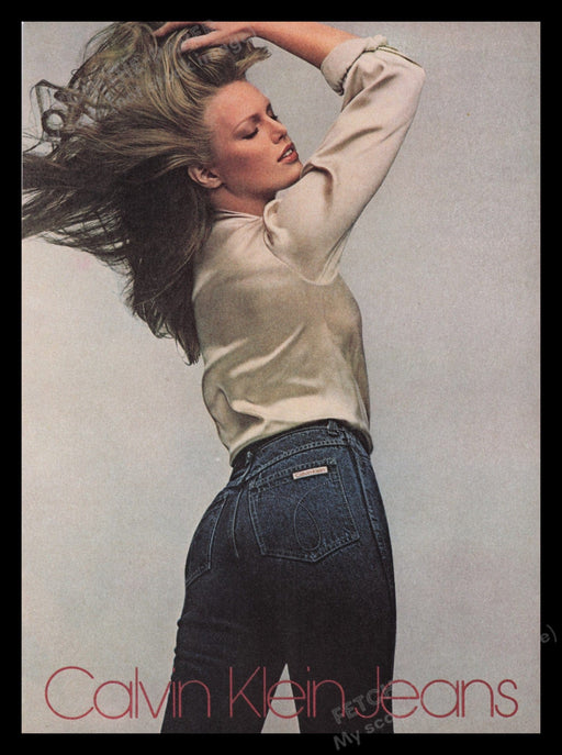 Calvin Klein Jeans 1970s Print Advertisement Ad 1979 Sexy Model Fetch the Paper!