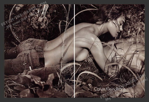 2005 Print Advertisement 2 Page Calvin Klein Jeans Clothing Sexy Couple Ad.