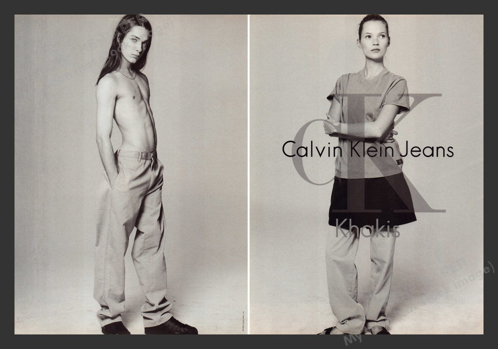 Calvin Klein Jeans Khakis Kate Moss 1990s Print Advertisement (2 pages) 1996 Fetch the Paper!