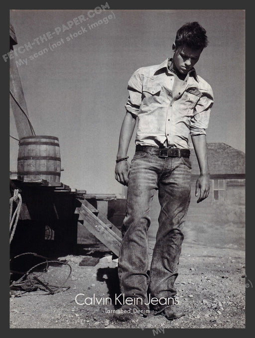 2005 Print Advertisement Calvin Klein Jeans Tarnished Denim Clothing Sexy Boy Ad.