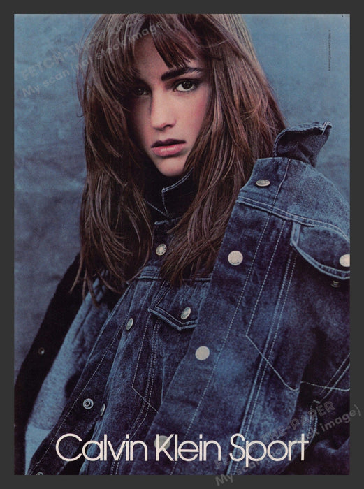 Calvin Klein Sport Blue Jean Jacket Brunette 1980s Print Advertisement Ad 1985 Fetch the Paper!