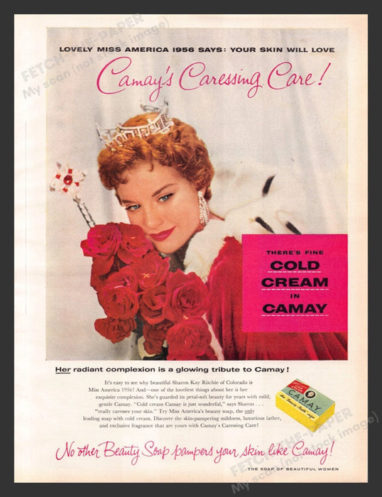 1956 Camay Cold Cream Miss America Sharon K Ritchie Color Print Advertisement Ad