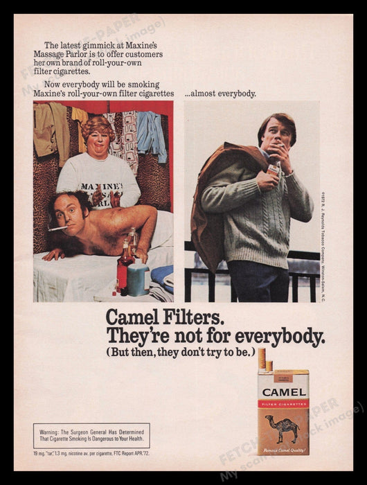 Camel Cigarettes 1970s Print Advertisement Ad 1972 Maxin's Massage Parlor Fetch the Paper!