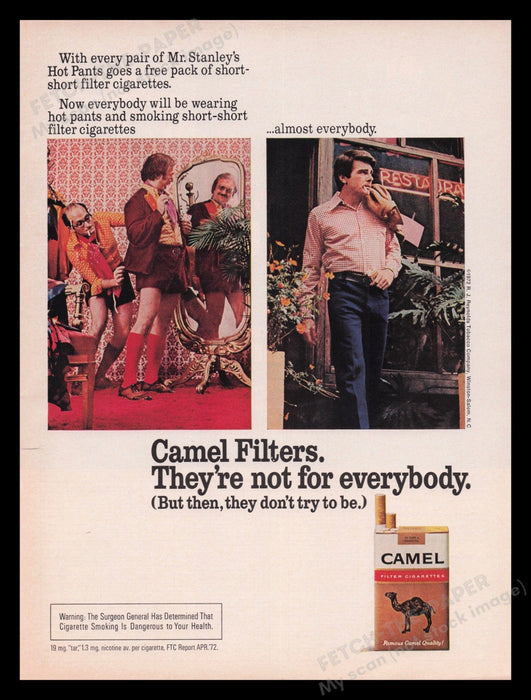 Camel Cigarettes 1970s Print Advertisement Ad 1972 Mr. Stanley's Hot Pants Fetch the Paper!