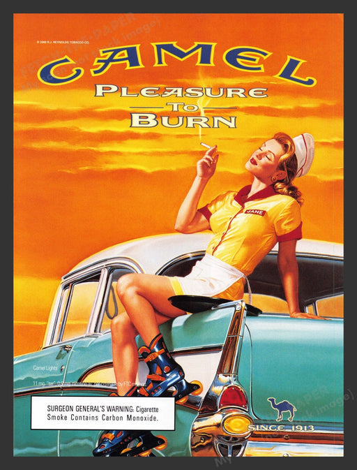 2000 Camel Cigarettes Rollerblading Waitress  Print Advertisement Ad.