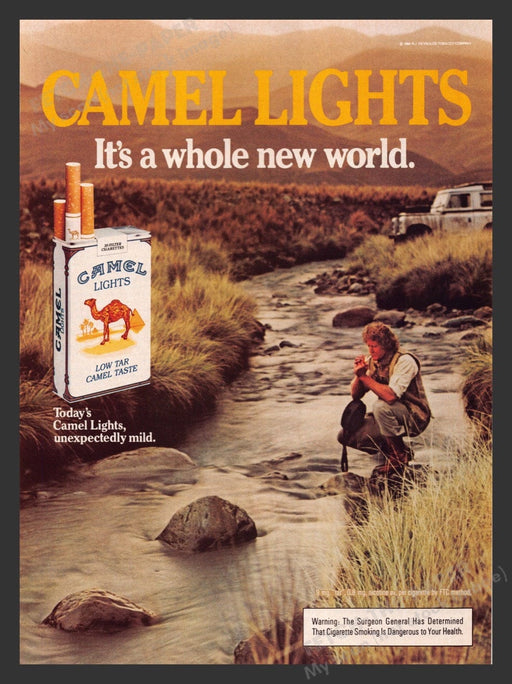 1984 Camel Lights Cigarettes Smoking by the Stream Print Advertisement Ad