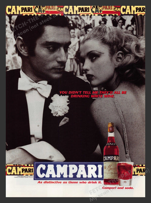 Campari 1990s Print Advertisement 1995 All Drinking White Wine Fetch the Paper!