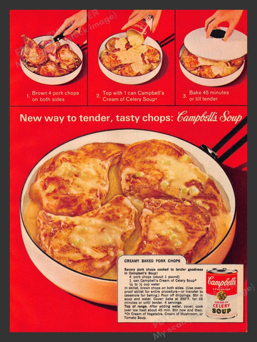 1963 Campbell's Soup "Creamy Baked Pork Chops" Recipe Print Advertisement Ad