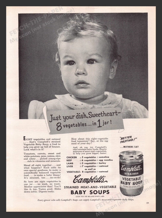 1948 Campbell's Strained Vegetable Baby Soup Food Print Advertisement Ad