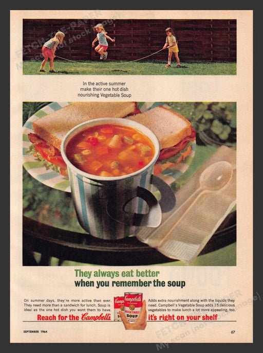 1964 Campbell's Vegetable Soup Girls Jump Roping Print Advertisement Ad