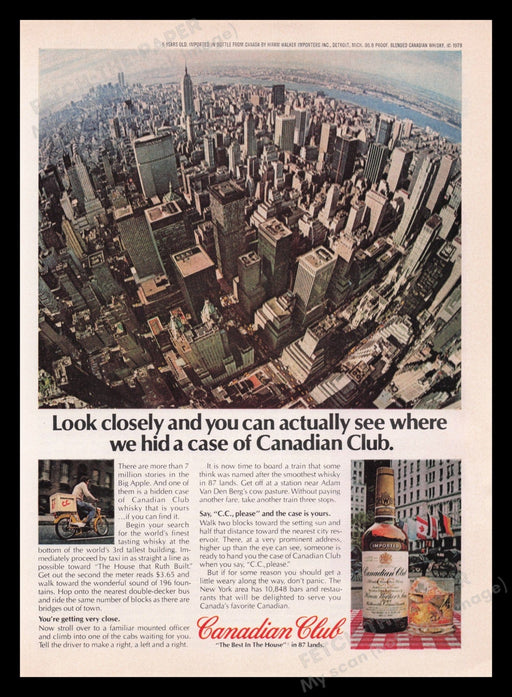 Canadian Club Whisky NYC Twin Towers 1970s Print Advertisement Ad 1978 Fetch the Paper!