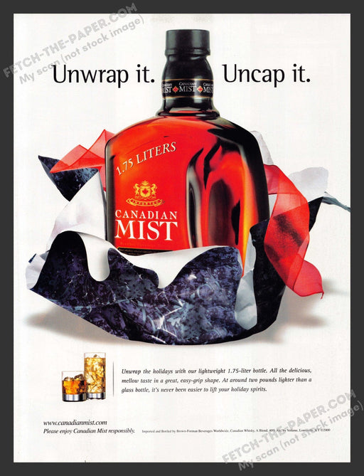 2000 Canadian Mist "Unwrap it, Uncap it" Alcohol Print Advertisement Ad.
