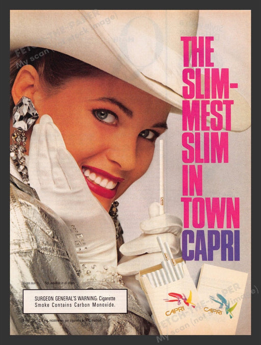 1988 Capri Cigarettes Cowgirl Print Advertisement Ad