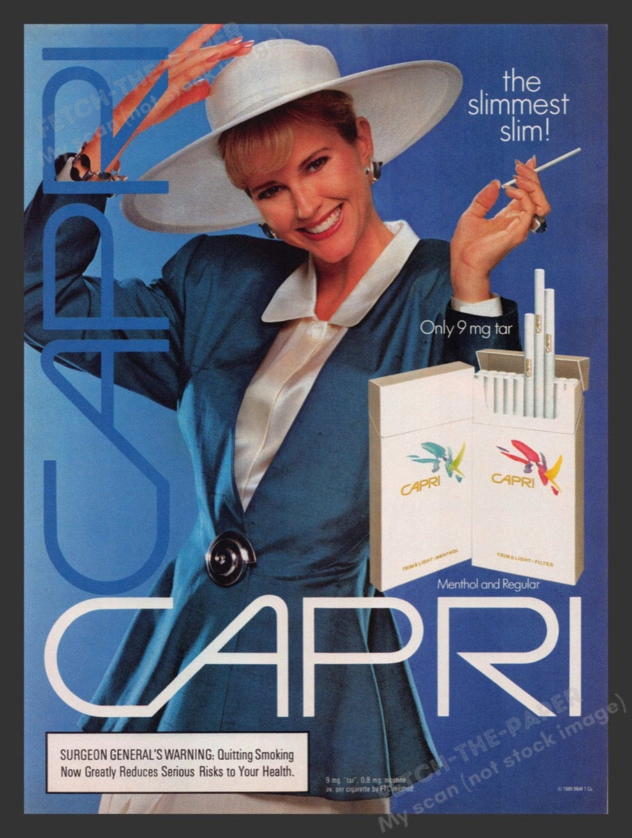 capri blue cigarettes 20 ea 1989 Capri Cigarettes Ad -