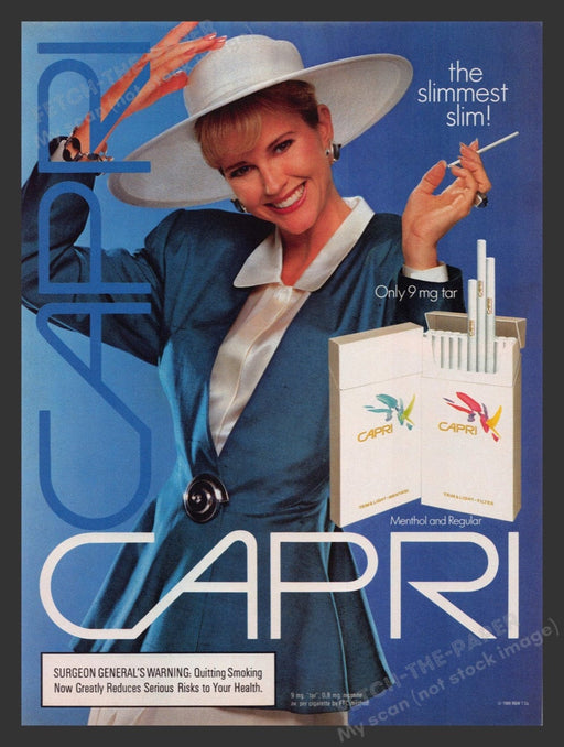 1989 Capri Slim Cigarettes Blue Print Advertisement Ad