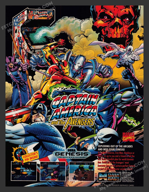 1992 Print Advertisement Captain America and the Avengers Video Game Ad.