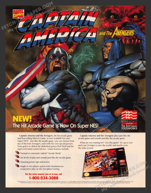 Captain America and The Avengers Video Game 1990s Print Advertisement Ad 1993 Fetch the Paper!