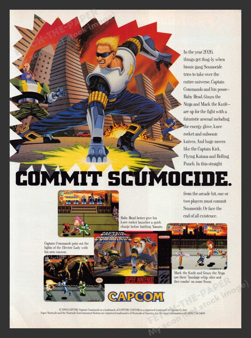 1994 Captain Commando "Commit Scumocide" Video Game Print Advertisement